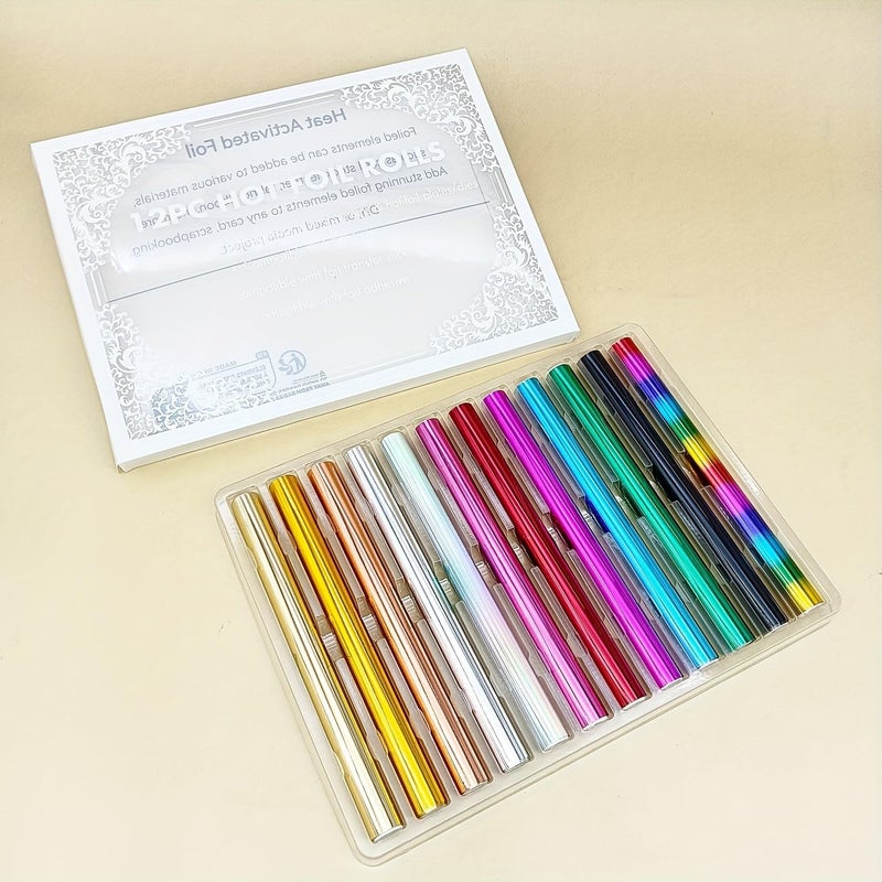 JBQUEEN 12pcs Heated-Activated Foil Roll Kit Reactive Foil Transfer Foil Film to Be Used with Hot Foil System, Paper Holographic Heat Transfer Craft Foil for Handmade Craft Card - Image 5